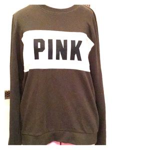 Pink Victoria’s Secret sweat shirt in olive green.